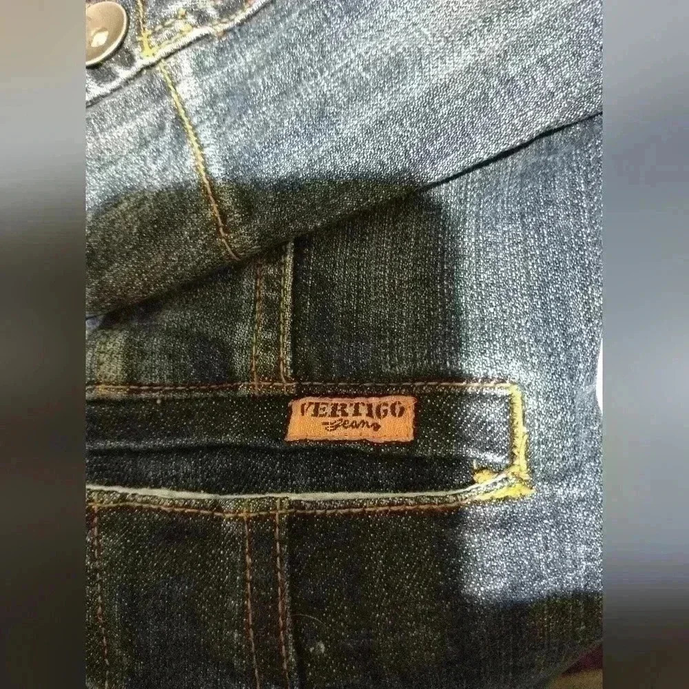 Vertigo Paris M? women's denim jean fitted jacket pockets 3 button - Picture 5 of 7